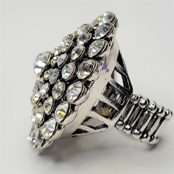 VINTAGE Crystal Cluster Dome Stretch Ring Adjustable Band Large Cocktail Ring - Picture 5 of 12